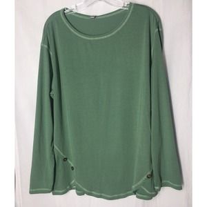 Noracora Green Large Woman’s Shirt Long Sleeve Lower Side Button Accent NWT